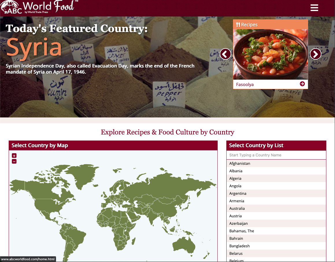 ABC World Food Navigation Screenshot