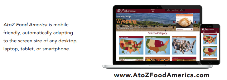 An image of a laptop and a mobile phone featuring A to Z Food America