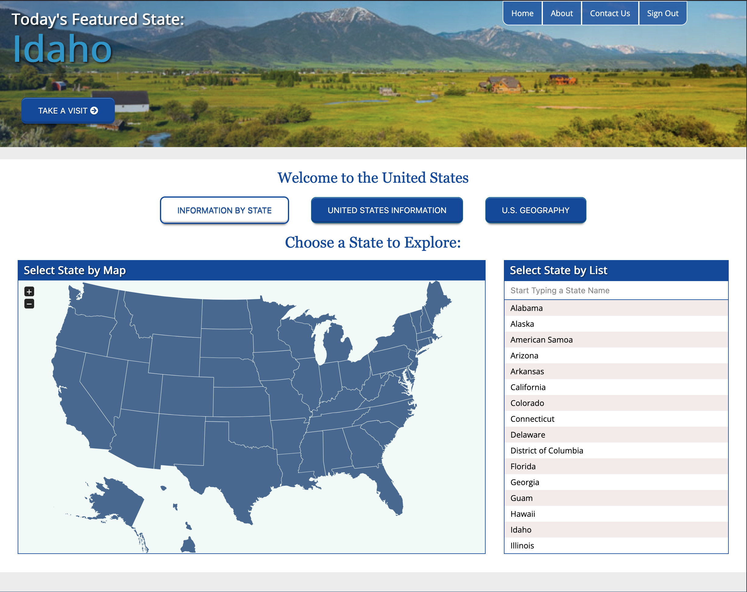 AtoZ the USA Navigation Screenshot