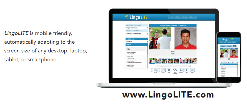 An image of a laptop and a mobile phone featuring Lingo Lite